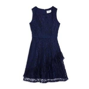 US Angels Girls Navy Lace Sleeveless Dress Ruffle Front Special Occasion Size 10